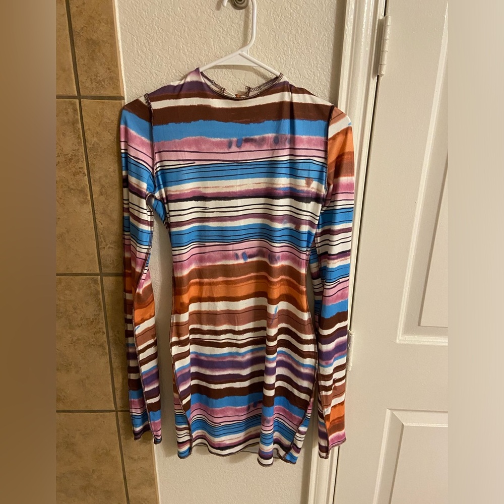 Vrg Girl Colorful Tight Longsleeve Backless Dress